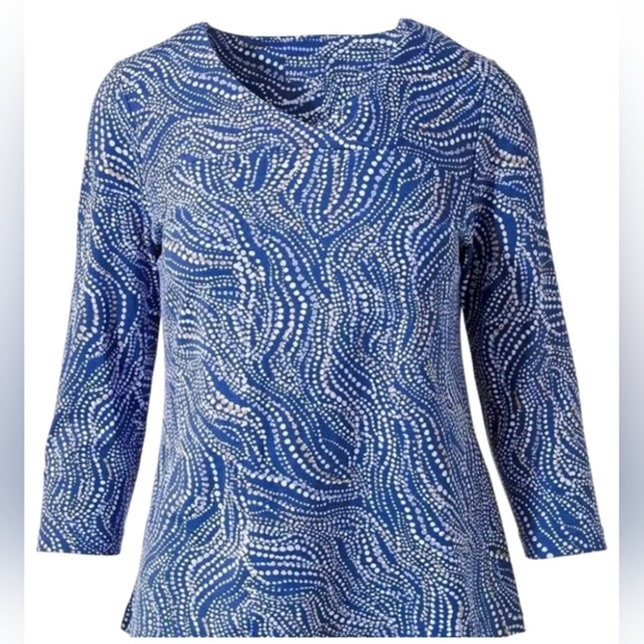 Chico's Tops - Chico's Ripple Dots Cross Neck 3/4 Sleeve.  Kyoto Indigo.